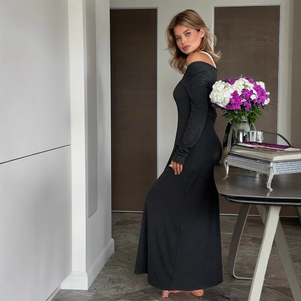 Damen elegantes Maxikleid mit schulterfreiem Design Drune