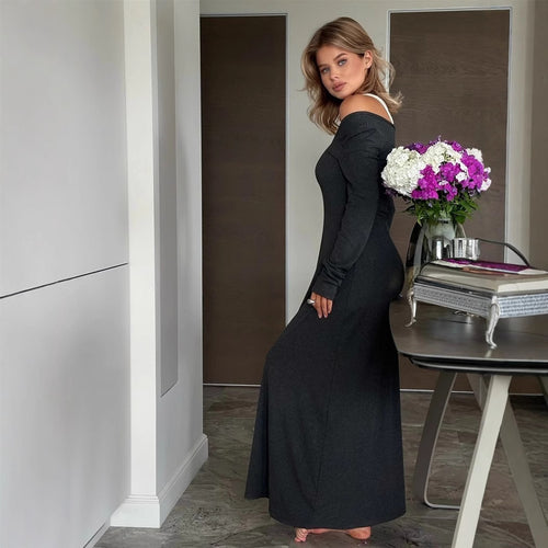 Damen elegantes Maxikleid mit schulterfreiem Design Drune