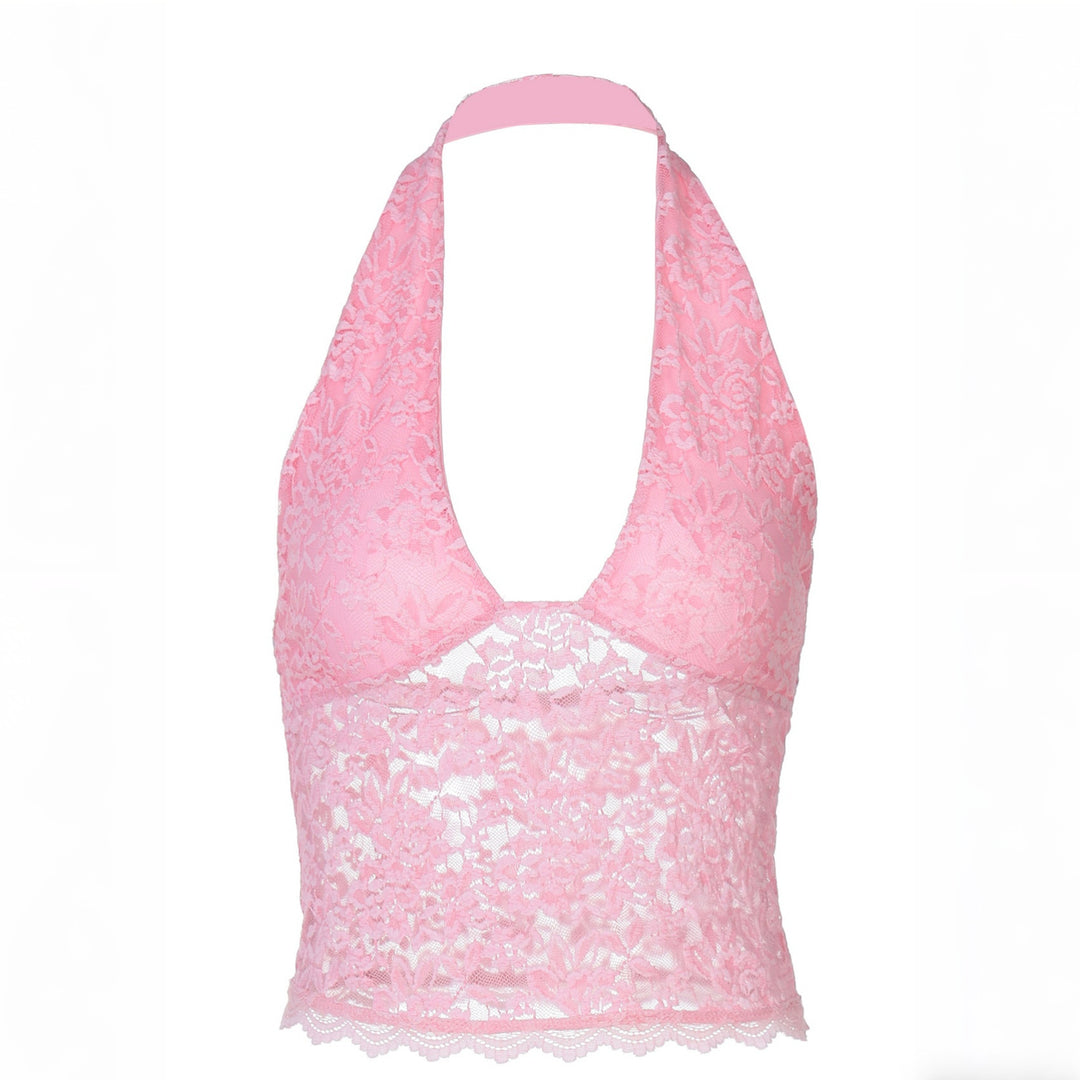 Damen Elegantes Spitzen-Crop-Top mit tiefem V-Ausschnitt und halter Design Drune