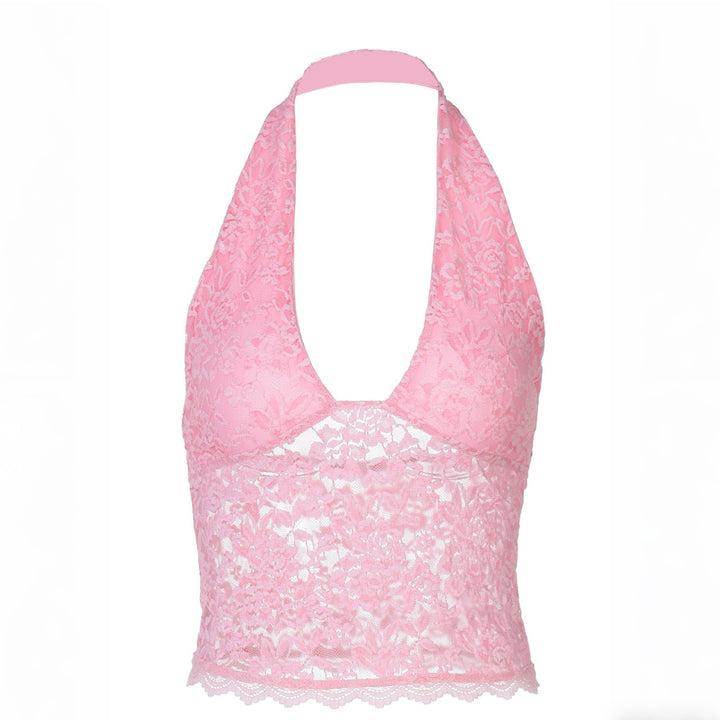Damen Elegantes Spitzen-Crop-Top mit tiefem V-Ausschnitt und halter Design Drune