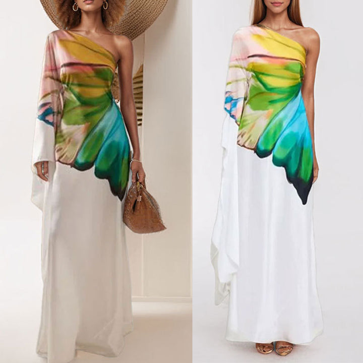 Damen Maxikleid mit asymmetrischem Design und kunstvollem Farbverlauf Drune