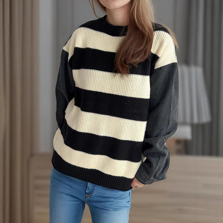 Damen gestreifter oversized Pullover mit weichem Baumwollmix und modernem Design Drune