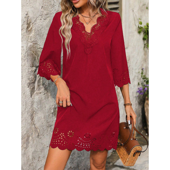 Damen Sommerkleid mit Spitzendetails und ausgestellten Ärmeln Drune