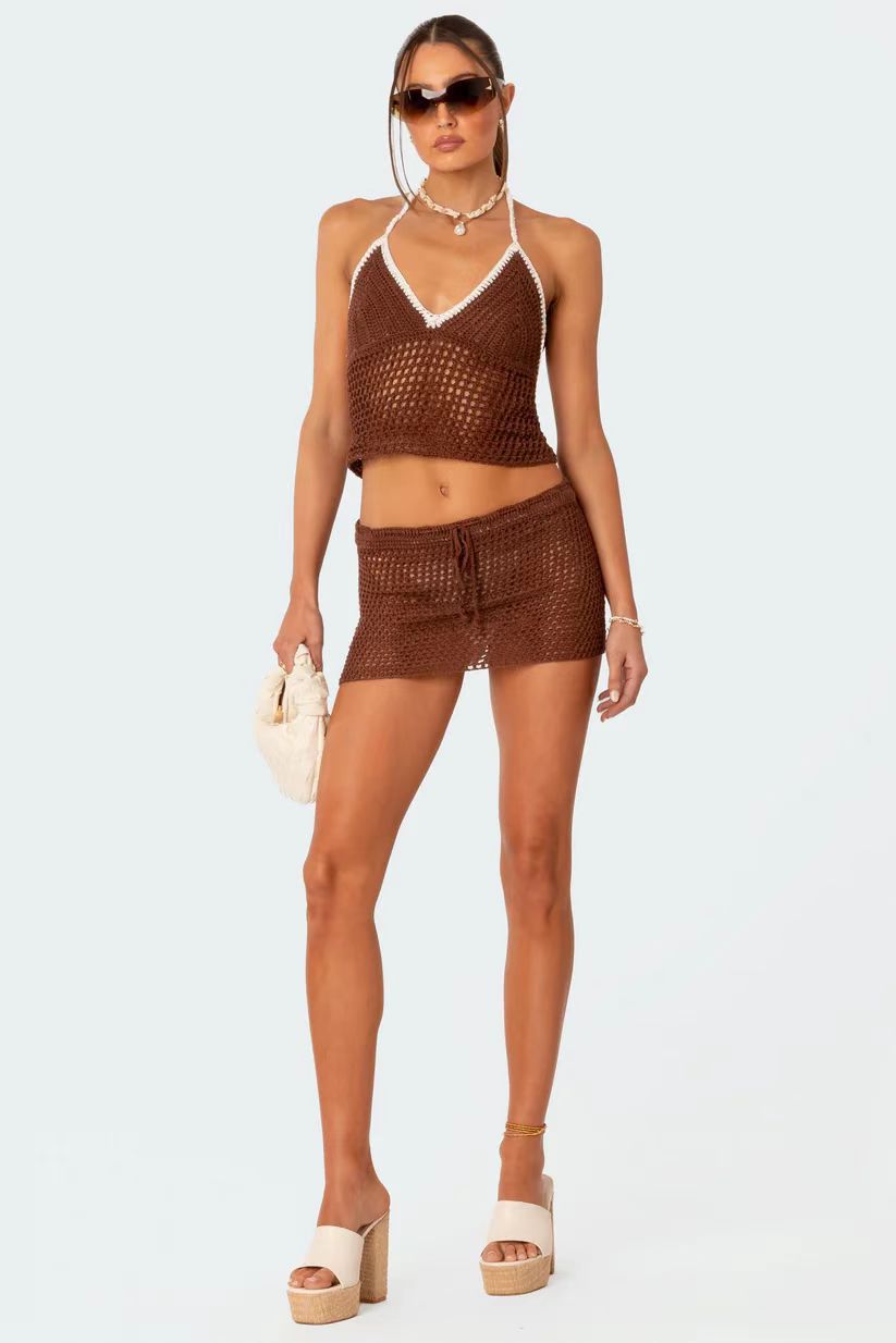 Damen gehäkeltes Strand-Outfit mit verstellbarem Oberteil und Shorts Drune