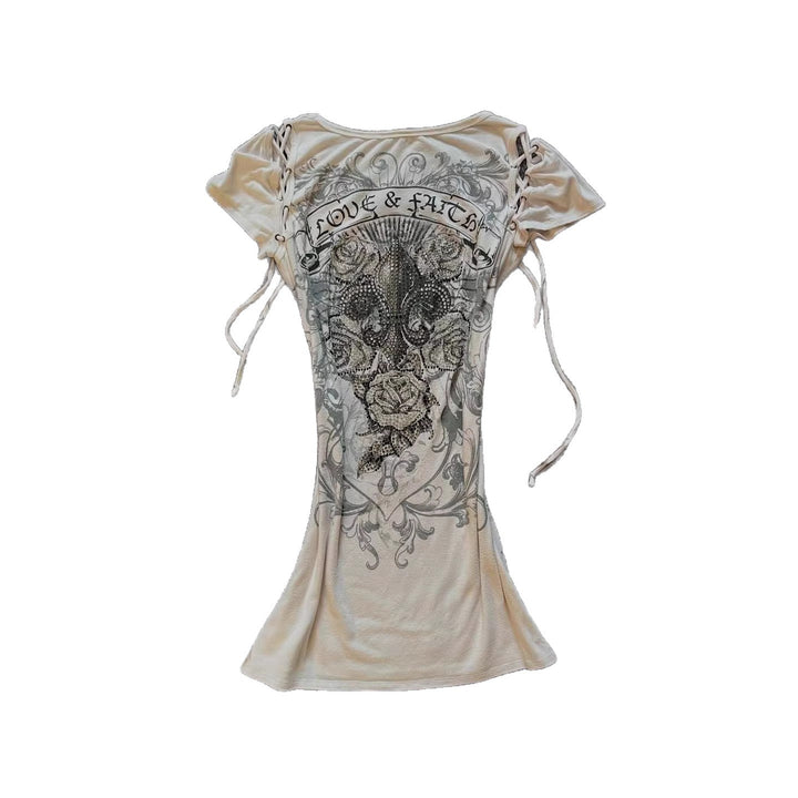 Damen Elegantes T-Shirt mit dekorativen Schnürdetails Drune