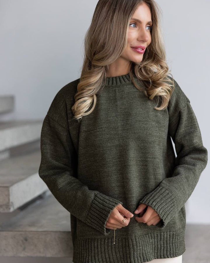Damen Grobstrickpullover mit weitem Schnitt und Rippbündchen Drune