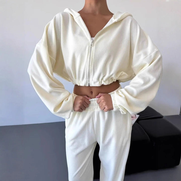 Damen Lässiges Freizeit-Set mit pulloverartigen Jacke und weitem Bund Drune