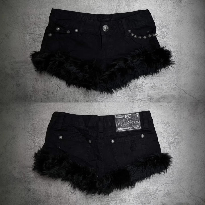 Damen Kurze Jeans mit flauschigen Saum Drune
