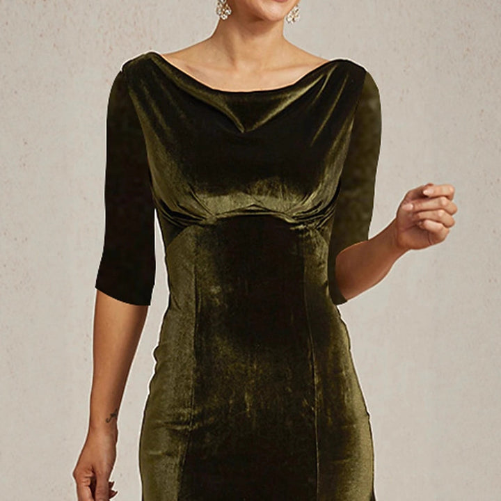Damen Maxikleid aus samtigem Material mit elegantem Carmen-Ausschnitt Drune