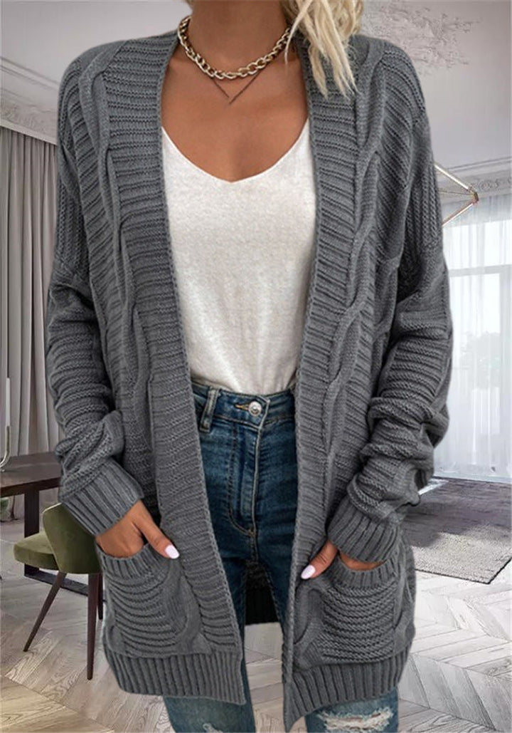 Drune | Strickjacke Wollmischung Übergröße Schnitt Grobstrick mit Taschen