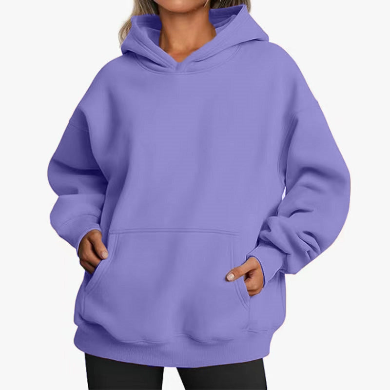 Damen nan extralanger Oversize-Kapuzenpullover im Boxy-Schnitt mit Kängurutasche und geripptem Abschluss Drune