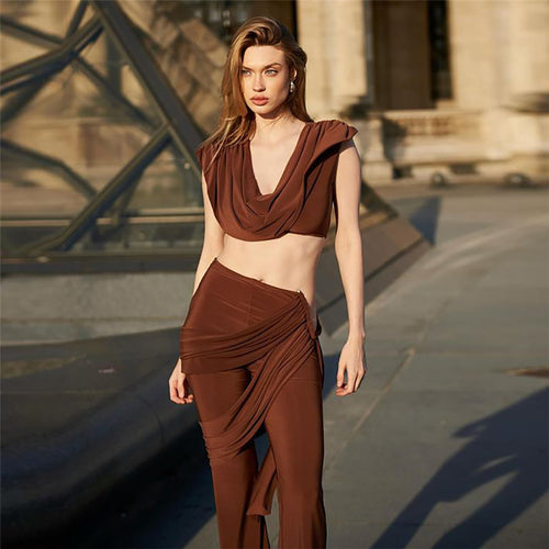 Damen Elegantes Ensemble mit fließendem Oberteil und weitem Bein Drune