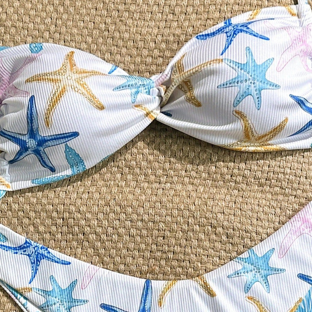 Damen Triangel-Bikini mit maritimem Sternenmuster und raffinierten Trägern Drune