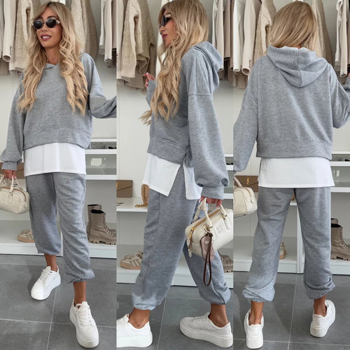 Damen lässiger Kapuzenpullover mit hochgeschnittenen Sweatpants Drune