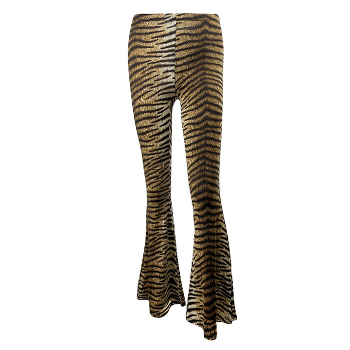 Damen Flared Leggings im animalischen Tigerstrick-Waschung Drune