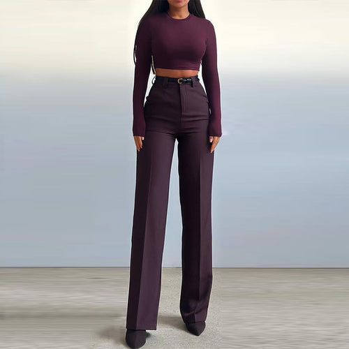 Damen Cropped Langarmoberteil mit weit geschnittenen Hosen Drune