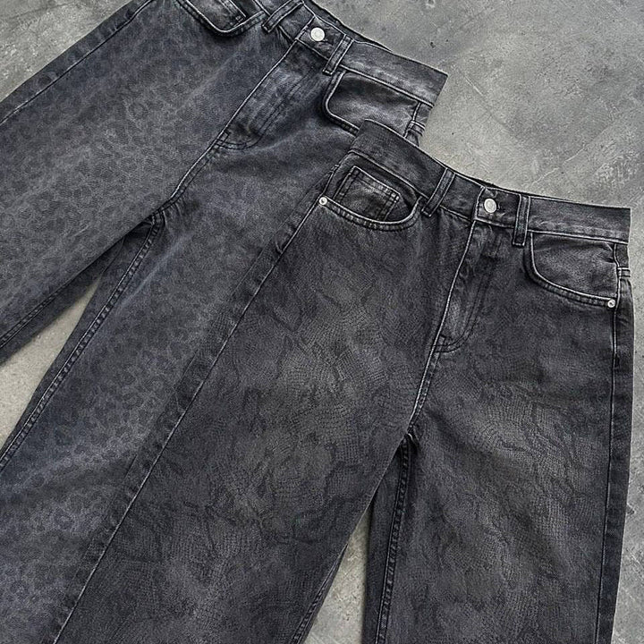 Damen Jeans im modischen Schlangenmuster mit hohem Bund und geradem Schnitt Drune