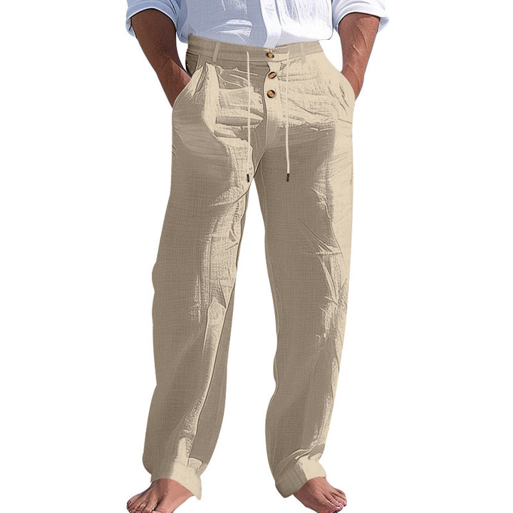 Herren lässige Leinenhose mit hohem Bund und bequemen Taschen Drune