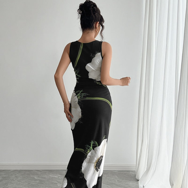 Damen Maxikleid mit floraler Druckgestaltung und figurbetontem Schnitt Drune