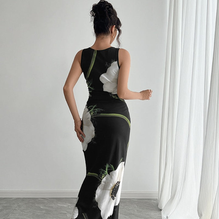 Damen Maxikleid mit floraler Druckgestaltung und figurbetontem Schnitt Drune
