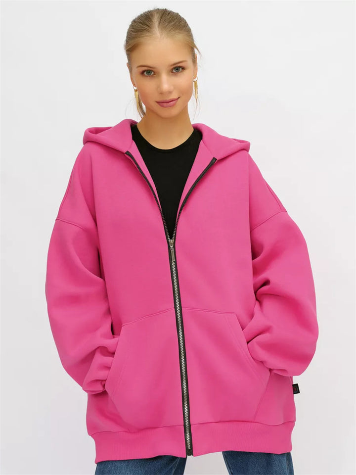 Damen Oversized Kapuzenjacke mit hohen Bündchen und praktischem Reißverschluss Drune