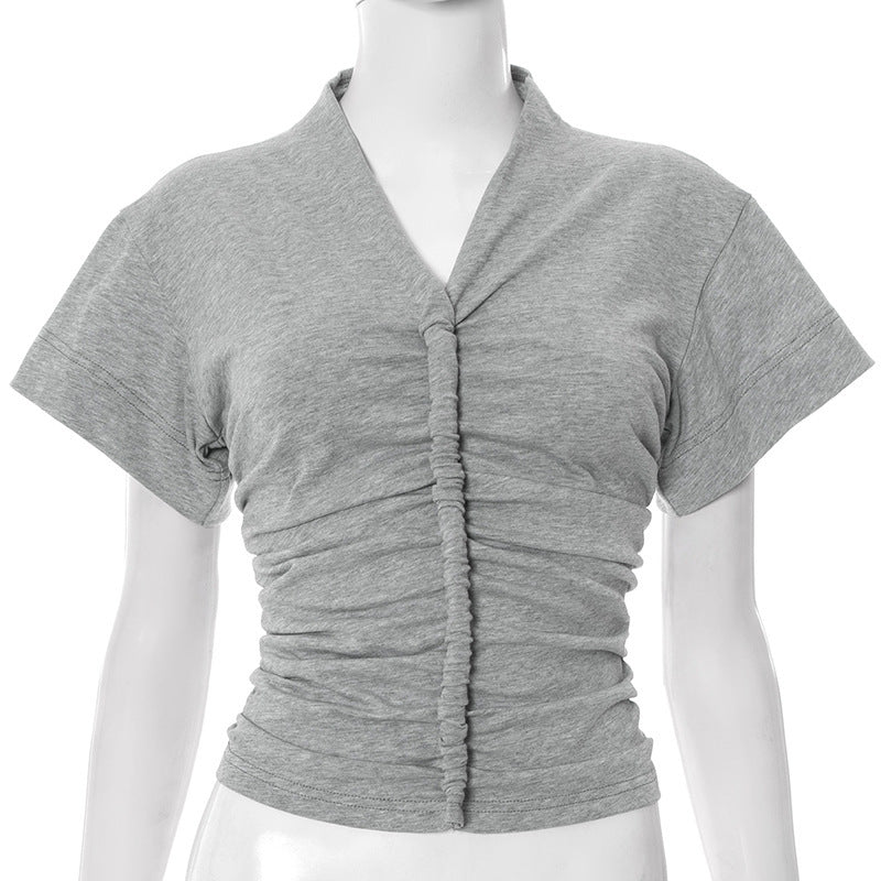 Damen elegantes Kurzarmoberteil mit figurbetonter Raffung Drune