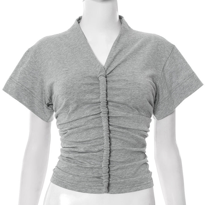 Damen elegantes Kurzarmoberteil mit figurbetonter Raffung Drune