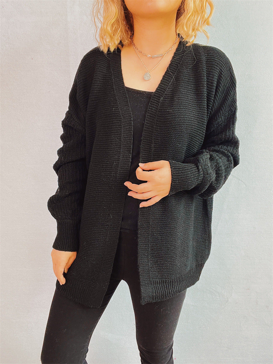 Damen lässige Strickjacke mit voluminösen Ärmeln und modernem Strukturmuster Drune