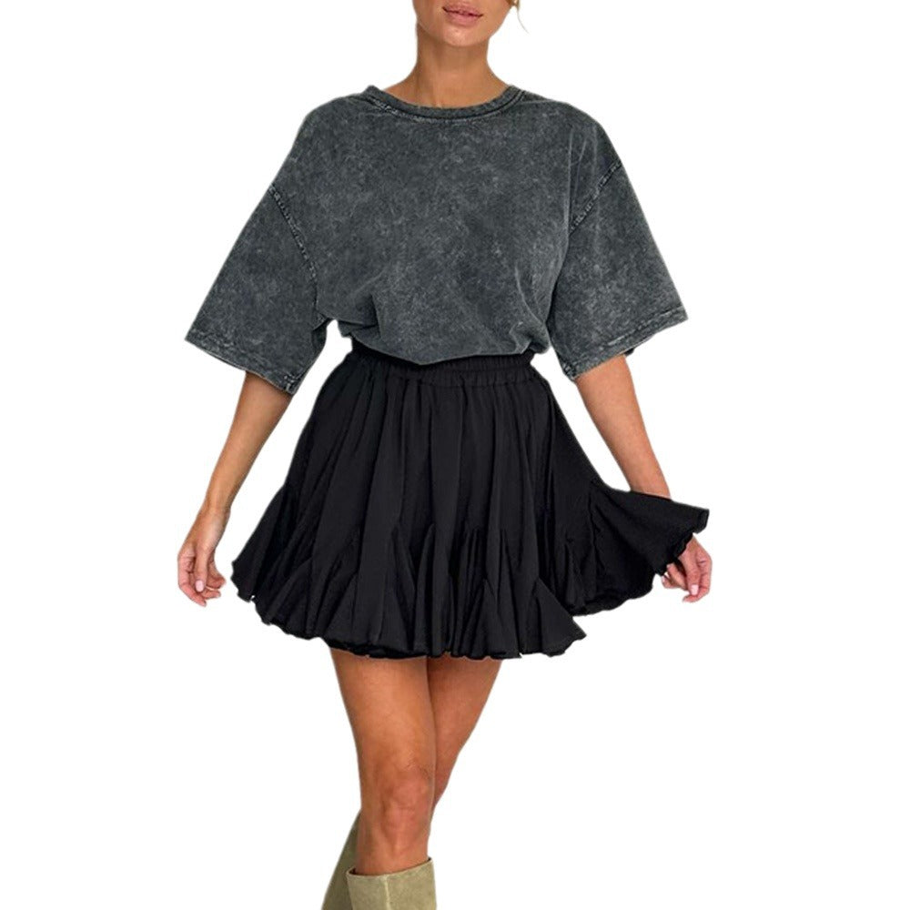 Damen lässiges T-Shirt mit oversized Schnitt und voluminösem Rock Drune