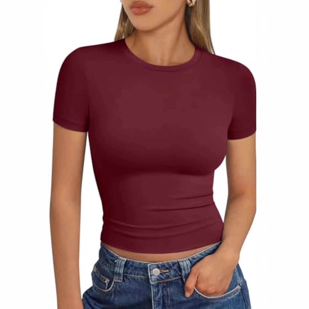 Damen figurbetontes Kurzarmshirt aus elastischem Material Drune