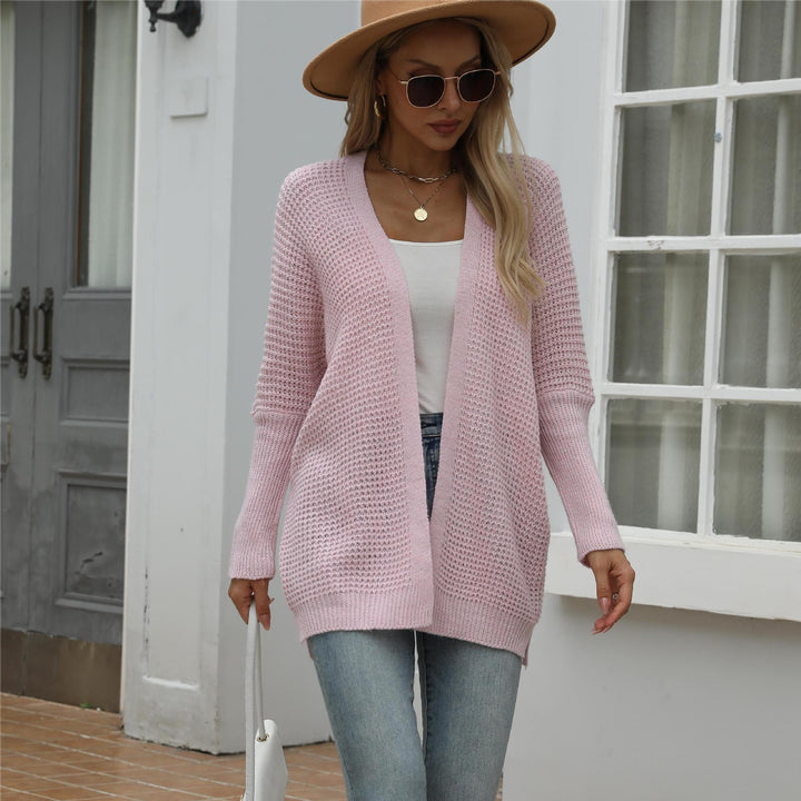 Damen lässiger Strickcardigan mit offener Front und grober Textur Drune