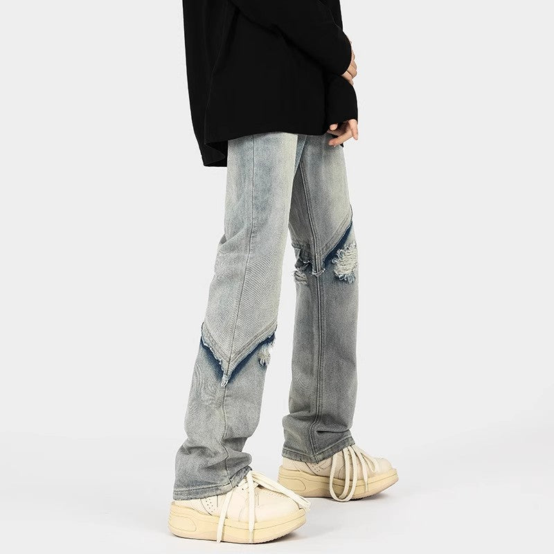 Herren modische Ripped Denim-Jeans im lässigen Schnitt mit asymmetrischem Design Drune