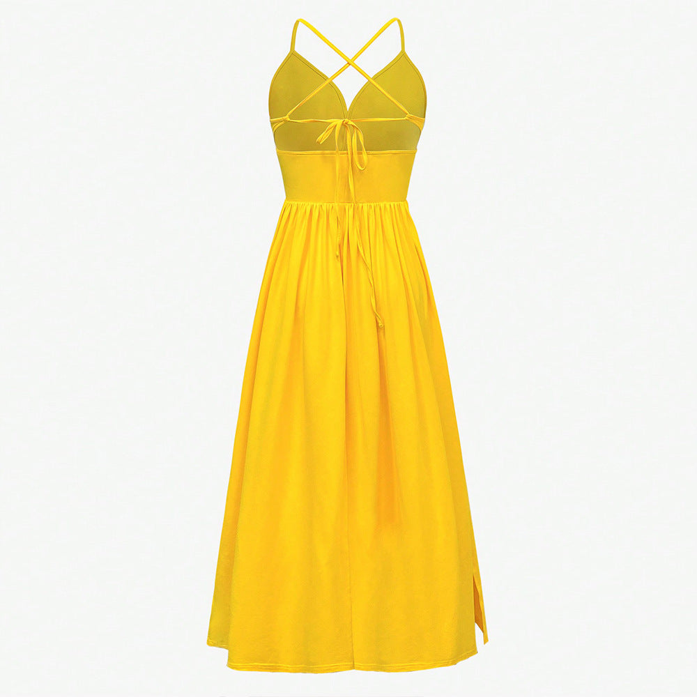 Damen Maxikleid mit tiefem V-Ausschnitt und sexy seitlichem Schlitz Drune
