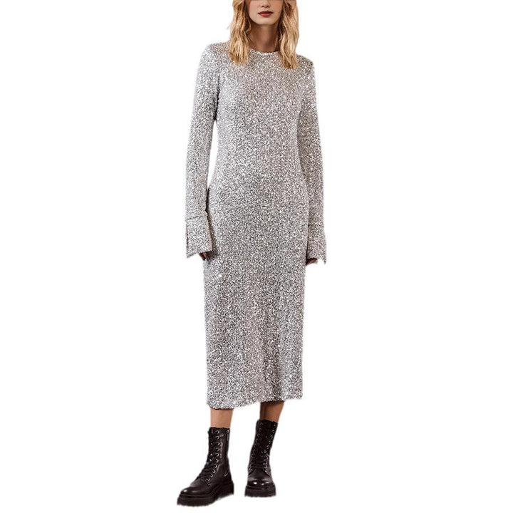 Damen Glitzerndes Midikleid mit elegantem Rundhalsausschnitt und figurschmeichelndem Schnitt Drune