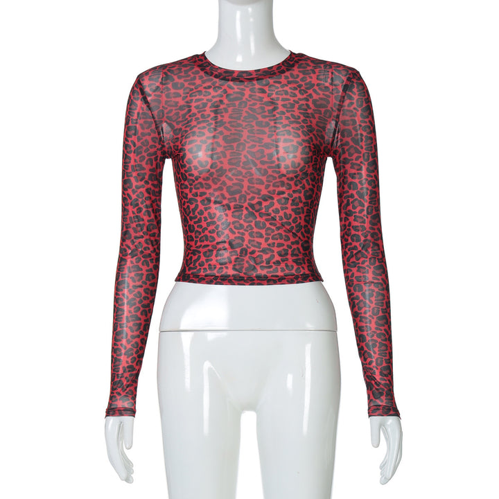 Damen Modisches, figurbetontes Langarm-Crop-Top mit Leo-Muster Drune