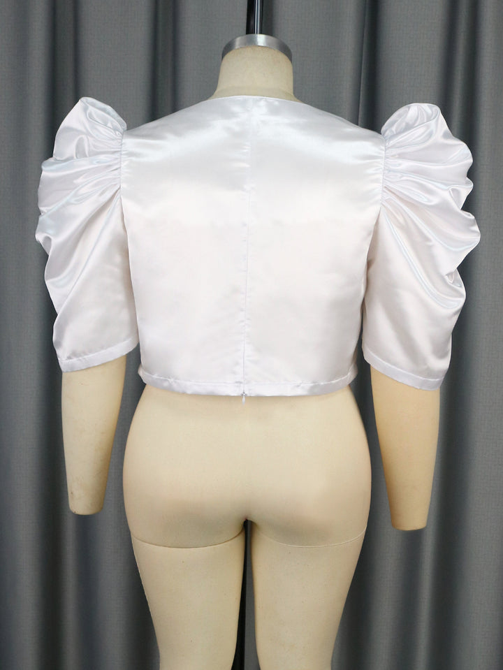 Damen elegantes Kurzarmtop mit voluminösen Puffärmeln Drune