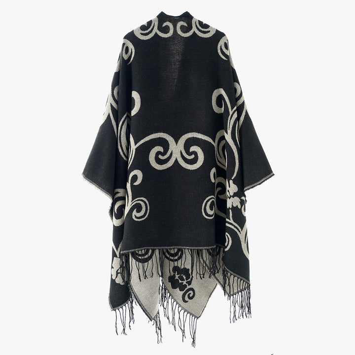 Damen Eleganter Poncho mit kunstvollem floralem Design Drune