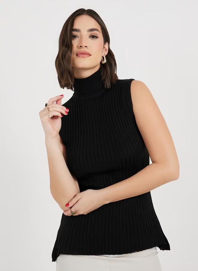Damen Rollkragenpullover ohne Ärmel mit senkrechtem Rippenmuster Drune