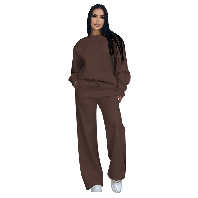 Damen nan Lounge-Set mit Oversize-Rundhalsausschnitt und hochgeschnittener Jogginghose mit weitem Bein Drune