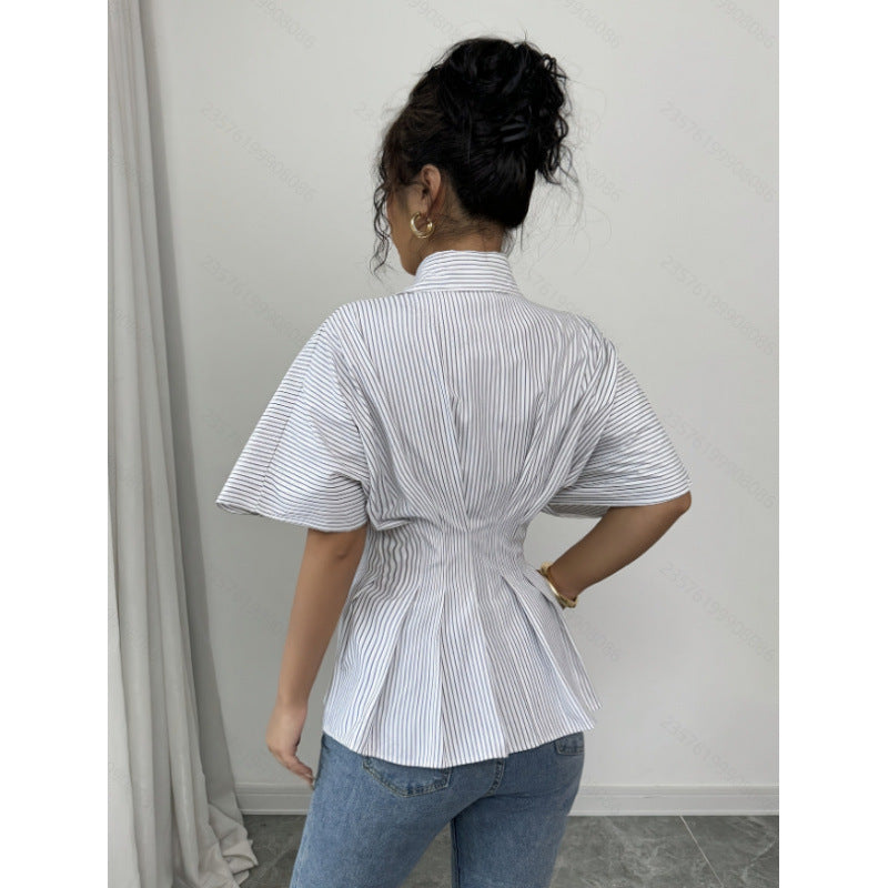 Damen taillierte Bluse mit Puffärmeln und Streifenmuster Drune