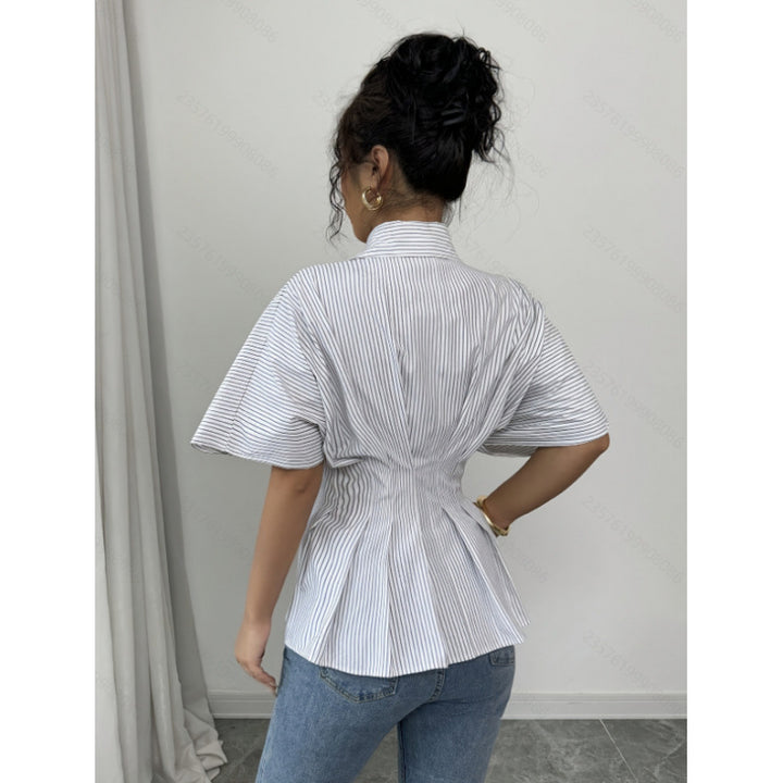 Damen taillierte Bluse mit Puffärmeln und Streifenmuster Drune