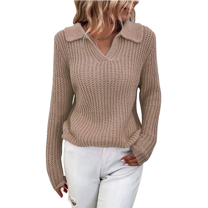 Damen Strickpullover mit Polokragen und feiner Rippstruktur Drune