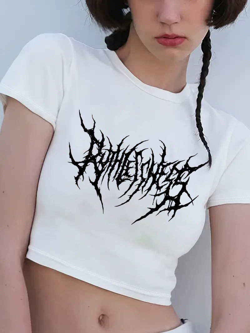 Damen Crop-T-Shirt mit verspieltem Kirschmotiv und elegantem Schleifenprint Drune