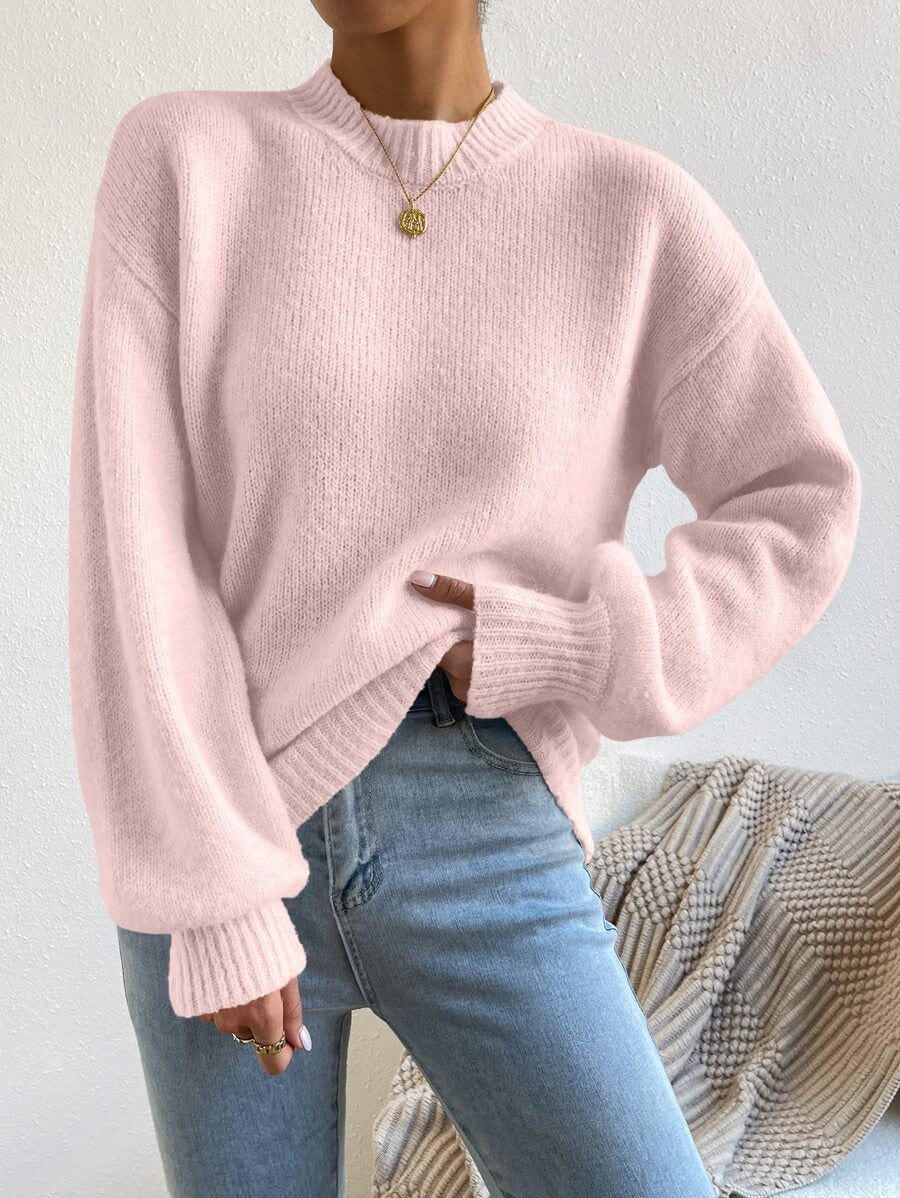 Damen lässiger Oversized-Pullover mit hohem Kragen und strukturiertem Design Drune