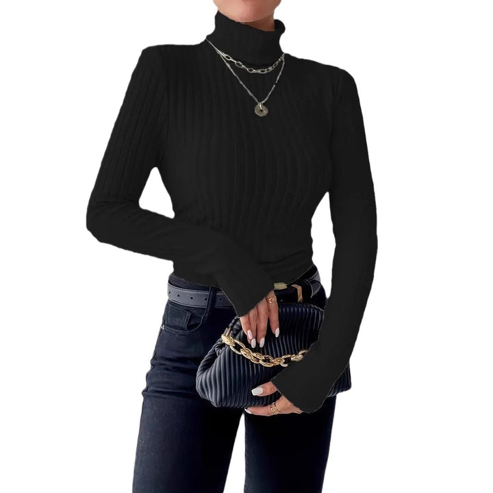 Damen Rippstrick-Turtleneck-Oberteil mit langen Ärmeln Drune
