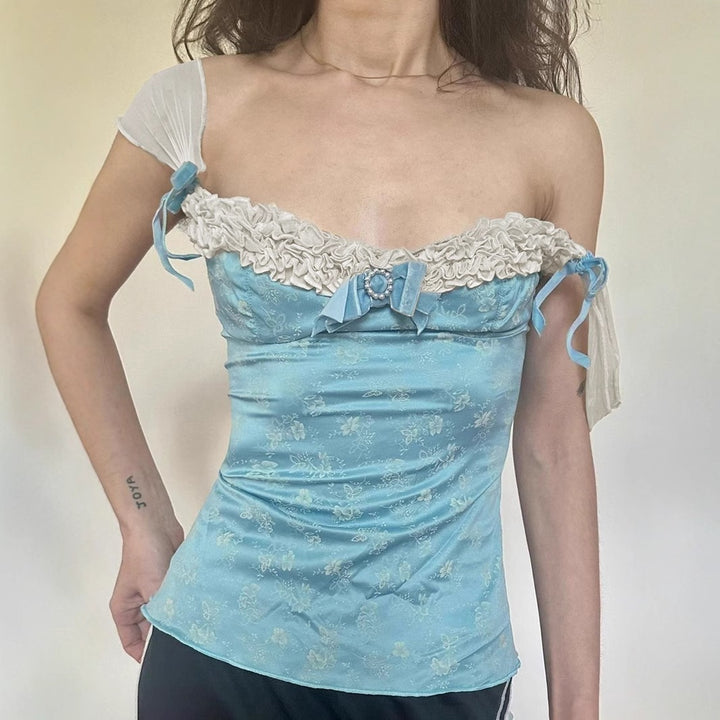 Damen Spaghetti-Trägertop mit floralen Akzenten und Rüschendetails Drune
