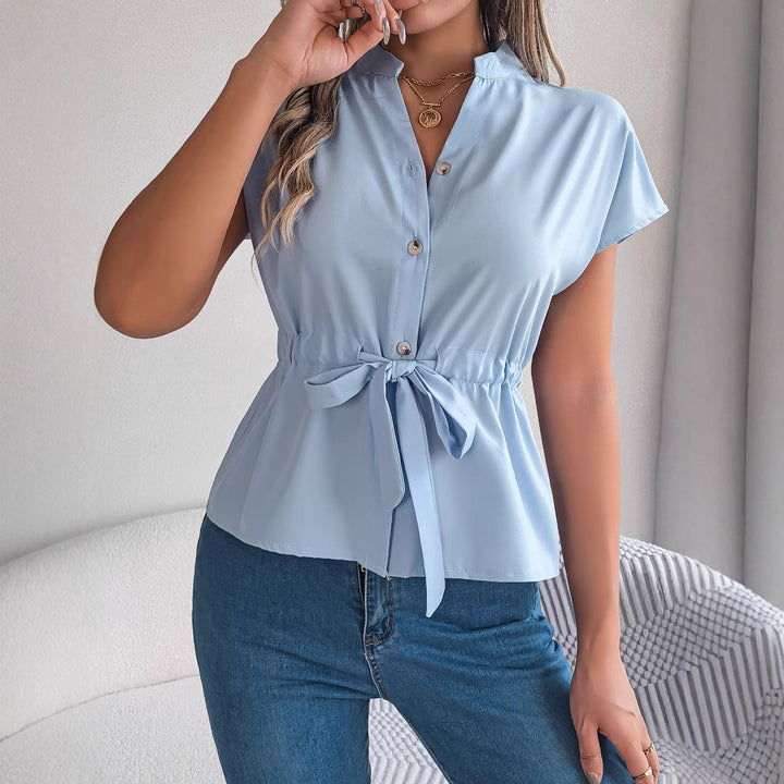 Damen Blusenshirt mit tailliertem Schnitt und kurzen Ärmeln Drune