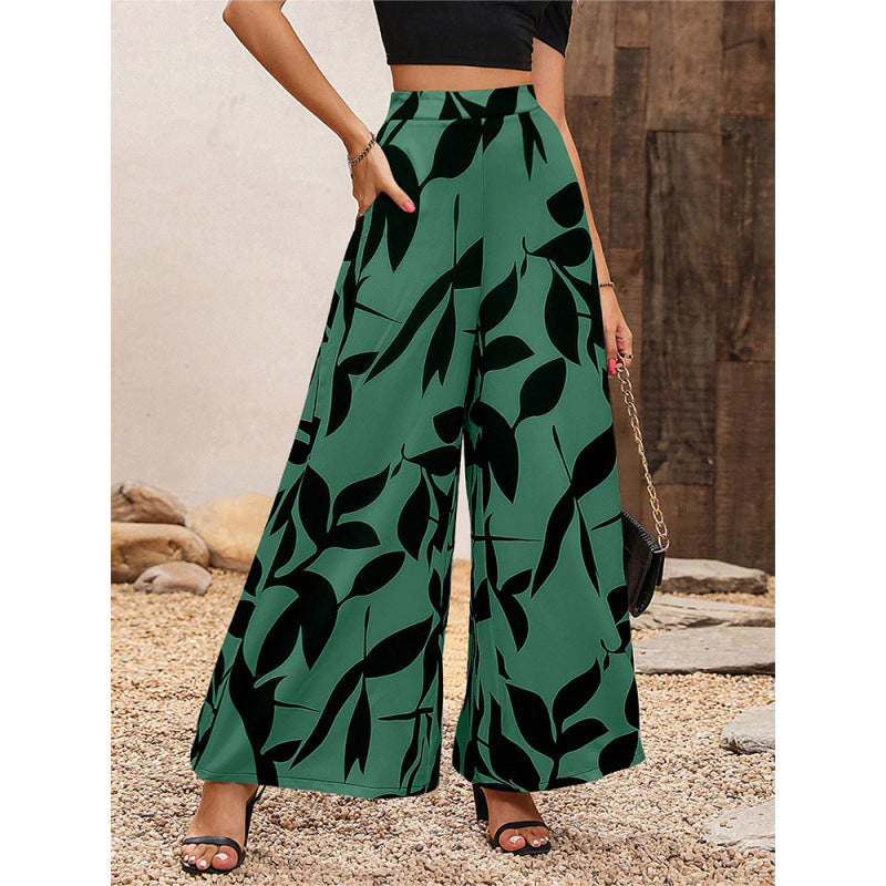 Damen Weite-Hosen mit Blattmuster Drune
