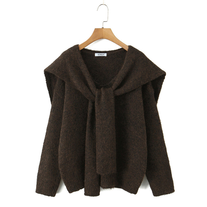 Damen trendiger Strickpullover mit weitem Kragen und lässigem Schnitt Drune