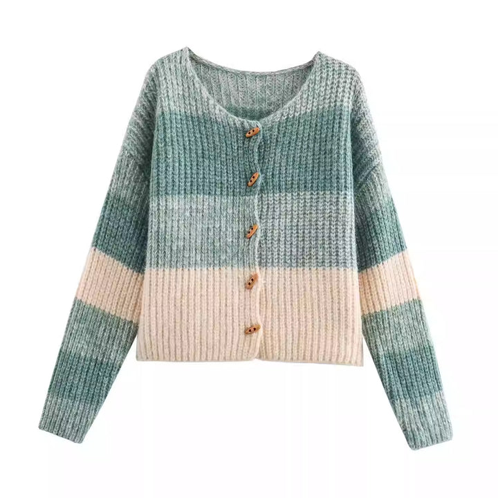 Damen Strickjacke mit elastischem Rippdesign und Holzknöpfen Drune